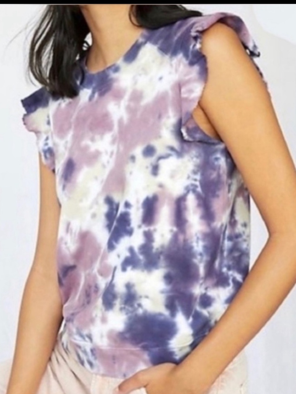 Anthropologie TLA Ruffled Tied Dye Sweatshirt Tank